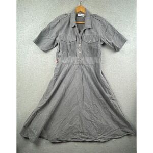 Vintage Pinup Dress Women 7 Gray Military 40s Cantina A Line Midi USA Rockabilly
